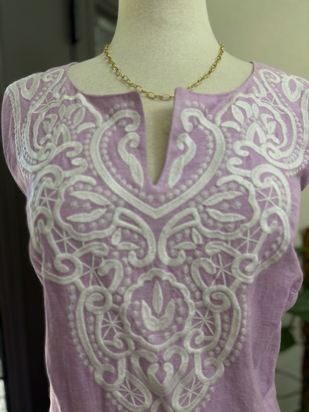 Talbots Plus Linen Blend Light Lilac Embroidered Maci Dress | Size 16W - Picture 3 of 10